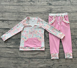 Preorder Samples GLP3279 Flower Floral Light Pink Ruffles Pullover Girls Set