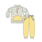 Preorder Samples GLP3280 Flower Floral Yellow Ruffles Pullover Girls Set