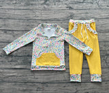 Preorder Samples GLP3280 Flower Floral Yellow Ruffles Pullover Girls Set