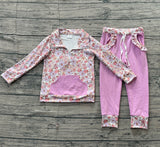 Preorder Samples GLP3281 Flower Floral Purple Ruffles Pullover Girls Set