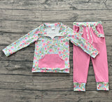Preorder Samples GLP3282 Flower Floral Pink Green Ruffles Pullover Girls Set