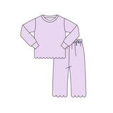 Preorder Samples GLP3289 Lilac Solid Color Scallop Edge Cotton Girls Set