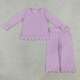 GLP3289 Lilac Solid Color Scallop Edge Cotton Girls Set