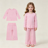 GLP3291 Pink Solid Color Scallop Edge Cotton Girls Outfits
