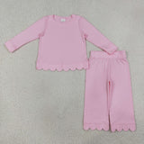 GLP3291 Pink Solid Color Scallop Edge Cotton Girls Outfits