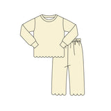 Preorder Samples GLP3293 Yellow Solid Color Scallop Edge Cotton Girls Set