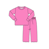 Preorder Samples GLP3294 Hot Pink Solid Color Scallop Edge Cotton Girls Set