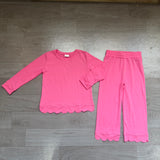 Preorder Samples GLP3294 Hot Pink Solid Color Scallop Edge Cotton Girls Set