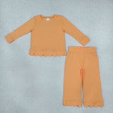 GLP3295 Orange Solid Color Scallop Edge Cotton Girls Set
