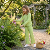 GLP3296 Green Solid Color Scallop Edge Cotton Girls Set