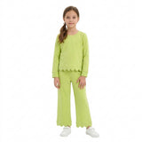 GLP3296 Green Solid Color Scallop Edge Cotton Girls Set