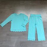 Preorder Samples GLP3297 Sky Blue Solid Color Scallop Edge Cotton Girls Set