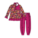 Preorder MOQ 5 Pcs Each Style Flower Floral Ruffles Pullover Girls Jogger Set