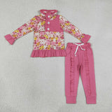 GLP3315 Flower Floral Pink Pullover Ruffles Girls Set