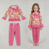 GLP3315 Flower Floral Pink Pullover Ruffles Girls Set