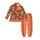Preorder MOQ 5 Pcs Each Style Flower Floral Ruffles Pullover Girls Jogger Set