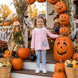 GLP3319 Embroidery Pumpkin Bows Flower Purple Girls Set