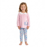 GLP3319 Embroidery Pumpkin Bows Flower Purple Girls Set