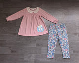 Preorder Samples GLP3319 Embroidery Pumpkin Bows Flower Purple Girls Set