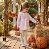 GLP3320 Embroidery Candy Corn Bows Pink Plaid Dots Girls Set