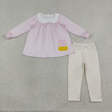 GLP3320 Embroidery Candy Corn Bows Pink Plaid Dots Girls Set