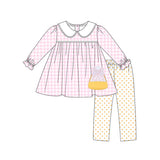 Preorder Sampled GLP3320 Embroidery Candy Corn Bows Pink Plaid Dots Girls Set