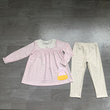 Preorder Sampled GLP3320 Embroidery Candy Corn Bows Pink Plaid Dots Girls Set
