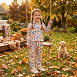 RTS GLP3323 Fall Flower Pockets Girls Hoodie Set