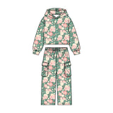 Preorder MOQ 5 Pcs Each Style Fall Flower Hoodie Pullover Pockets Girls Set