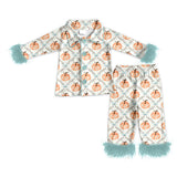 Preorder Samples GLP3338 Fall Pumpkin Bows Flower Feather Girls Pajamas Outfits
