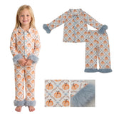 GLP3338 Fall Pumpkin Bows Flower Feather Girls Pajamas Outfits