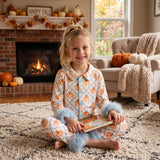 GLP3338 Fall Pumpkin Bows Flower Feather Girls Pajamas Outfits