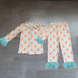 Preorder Samples GLP3338 Fall Pumpkin Bows Flower Feather Girls Pajamas Outfits