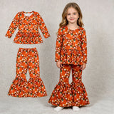 GLP3343 Pumpkin Flower Bows Orange Girls Flared Set