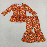 GLP3343 Pumpkin Flower Bows Orange Girls Flared Set