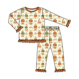 Preorder MOQ 5 Pcs Each Style Pumpkin Bows Cute Girls Pajamas Outfits