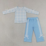 GLP3351 Pumpkin Bows Sky Blue Girls Set