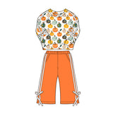Preorder MOQ 5 Pcs Each Style Fall Flower Pumpkin Bows Stripe Girls Outfits