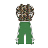 Preorder MOQ 5 Pcs Each Style Hunting Leaves Stripe Bows Girls Outfits
