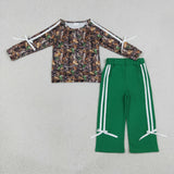 GLP3358 Hunting Leaves Stripe Bows Green Girls Outfits