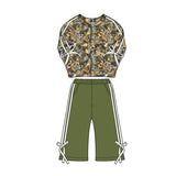 Preorder MOQ 5 Pcs Each Style Hunting Leaves Stripe Bows Girls Outfits
