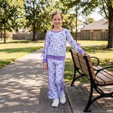 GLP3365 Purple Flower Bows Stripe Girls Set