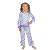 GLP3365 Purple Flower Bows Stripe Girls Set