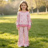 GLP3366 Pink Flower Bows Stripe Girls Set