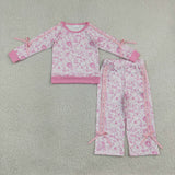 GLP3366 Pink Flower Bows Stripe Girls Set