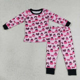 GLP3375 Halloween Pumpkin Bows Pink Girls Pajamas Set