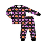 Preorder MOQ 5 Pcs Each Style Pumpkin Bows Flower Girls Pajamas Outfits