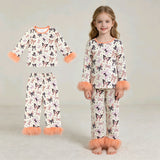 GLP3386 Halloween Bows Feather Girls Pajamas Set