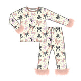 Preorder MOQ 5 Pcs Each Style Halloween Pumpkin Bows Feather Girls Pajamas Outfits