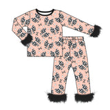 Preorder MOQ 5 Pcs Each Style Halloween Pumpkin Bows Feather Girls Pajamas Outfits